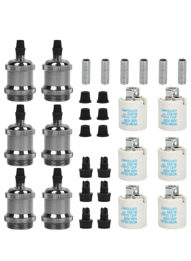 E26/E27 Pendant Light Fitting, 6 Pack Vintage Pendant Light Fitting, Retro Industrial Style E26/E27 Lamp Holder, Fitting Kit for DIY Suspension Chandeliers Modern Hanging Lampe